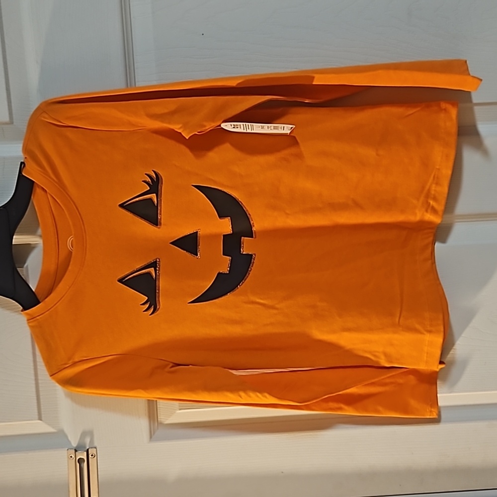 WONDER NATION GIRLS PUMPKIN LONG SLEEVE TEE: NEW WITH TAGS: SIZE XL (14/16)